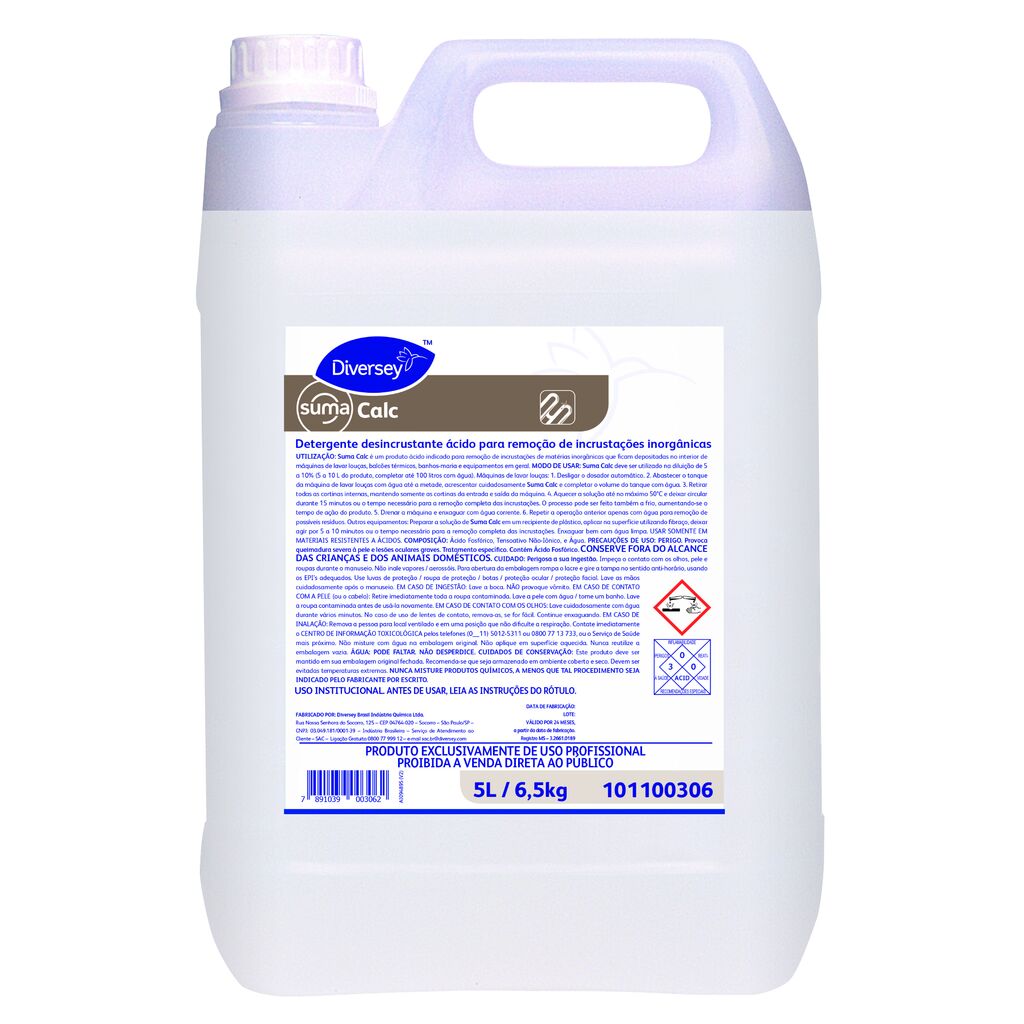 SUMA CALC 5L - DETERGENTE DESINCRUSTANTE ÁCIDO PARA REMOÇÃO DE INCRUSTAÇÕES INORGÂNICAS